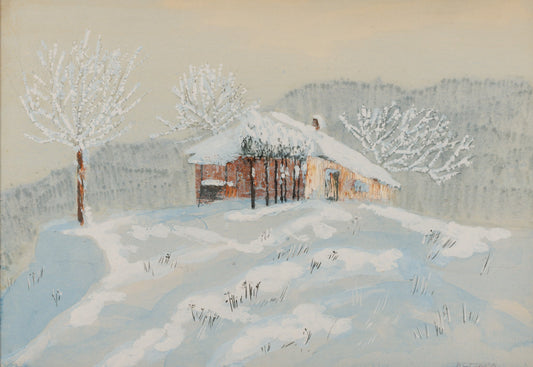 Оригинална картина на Васил Стоилов "Къща в снега" от Галерия Роял